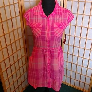 New Arizona Jean  Pink Plaid Shirt Dress Size 14